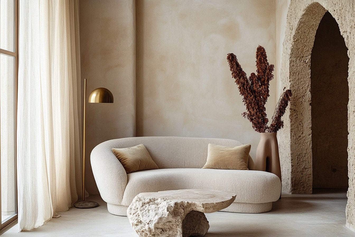 Urban Loft Living interior style — dark moody tones with exposed concrete and leather accent chair — Downton Home