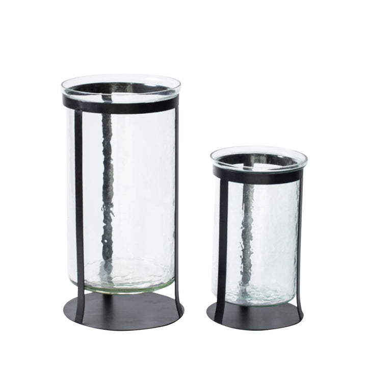 Nox Hammered Glass Black Iron Hurricane Small