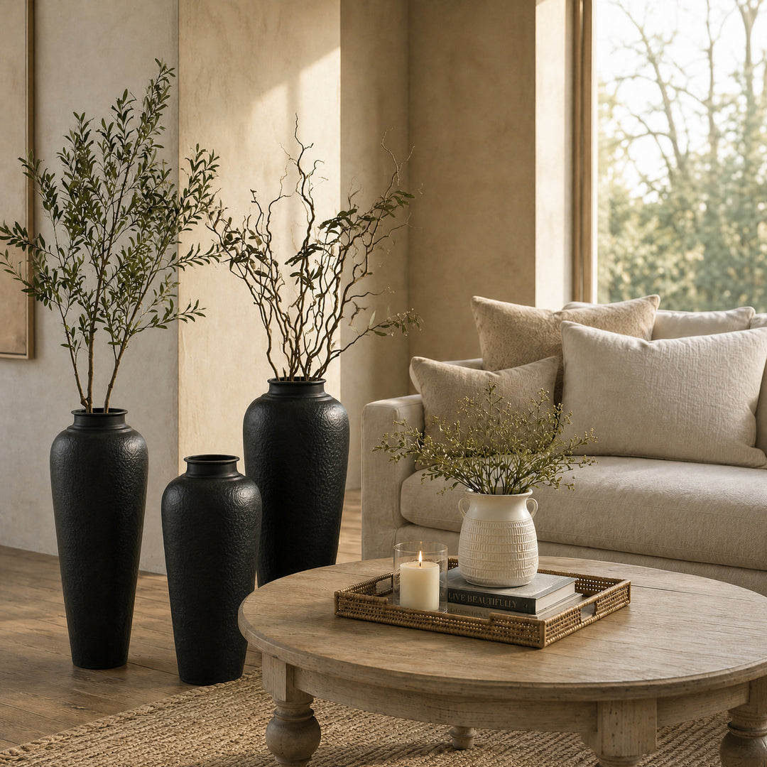 Matt Black Hammered Vase With Lid by Hill Interiors