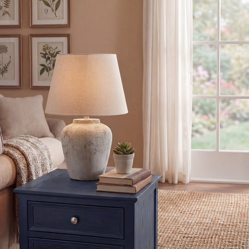 Darcy Antique White Table Lamp With Linen Shade