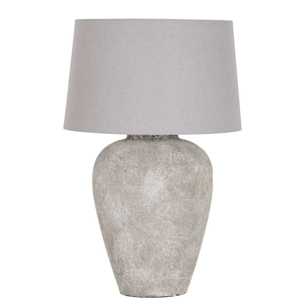 Athena Aged Stone Tall Table Lamp With Linen Shade