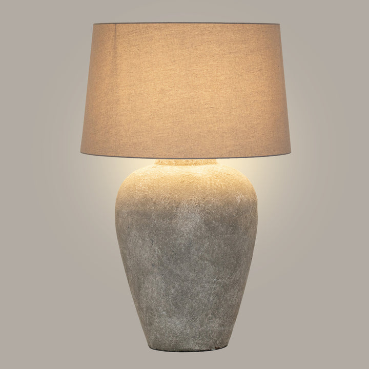 Athena Aged Stone Tall Table Lamp With Linen Shade by Hill Interiors