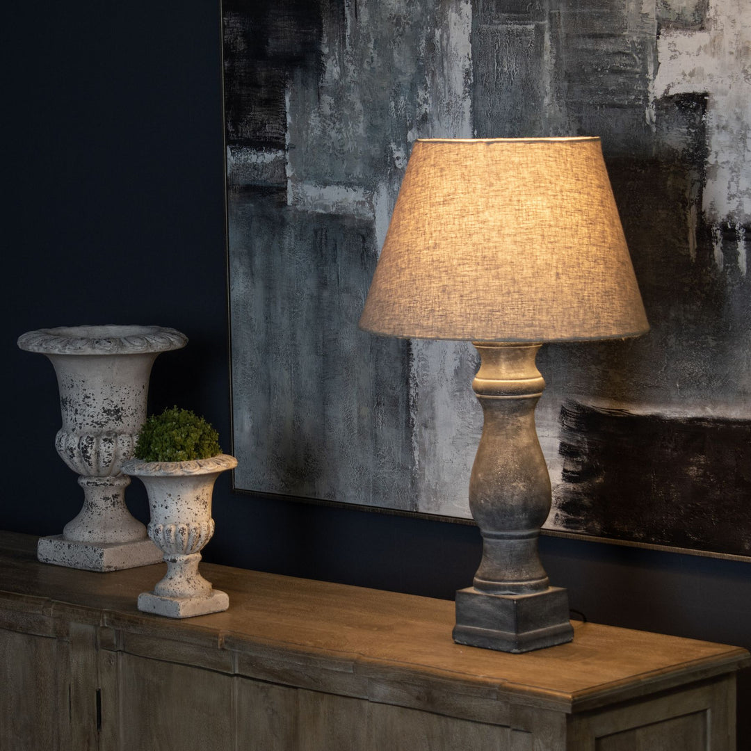 Amalfi Grey Candlestick Table Lamp With Linen Shade by Hill Interiors