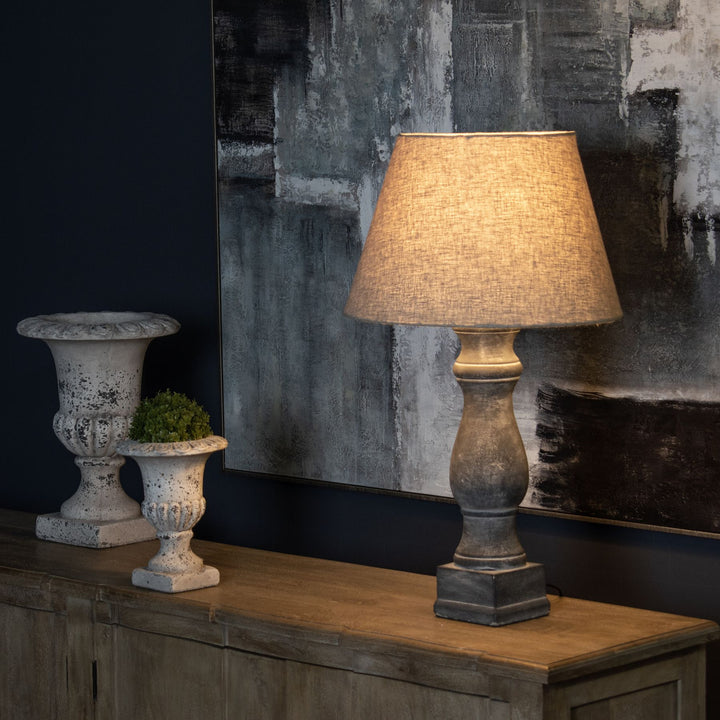 Amalfi Grey Candlestick Table Lamp With Linen Shade by Hill Interiors