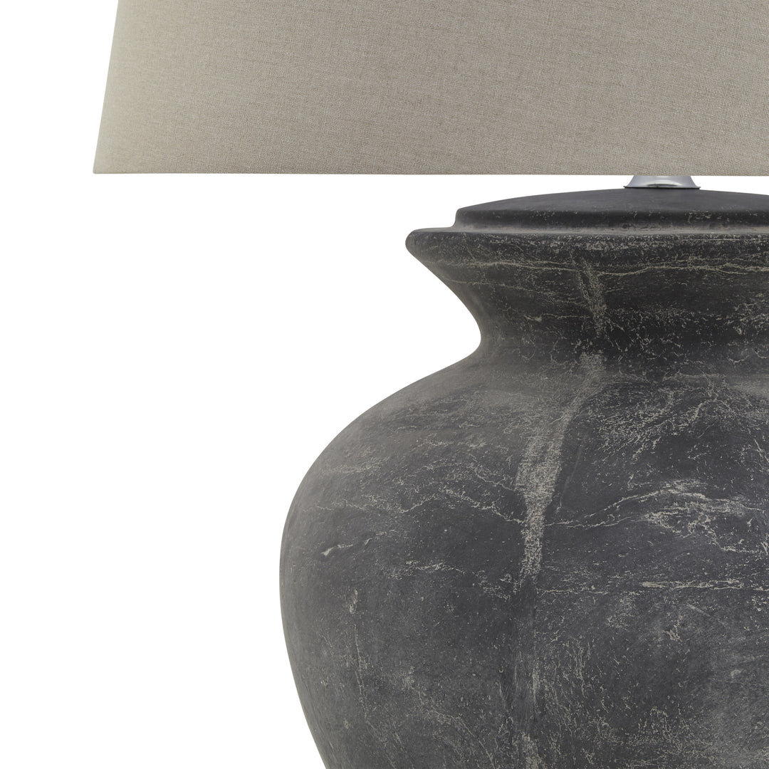 Amalfi Grey Round Table Lamp With Linen Shade by Hill Interiors