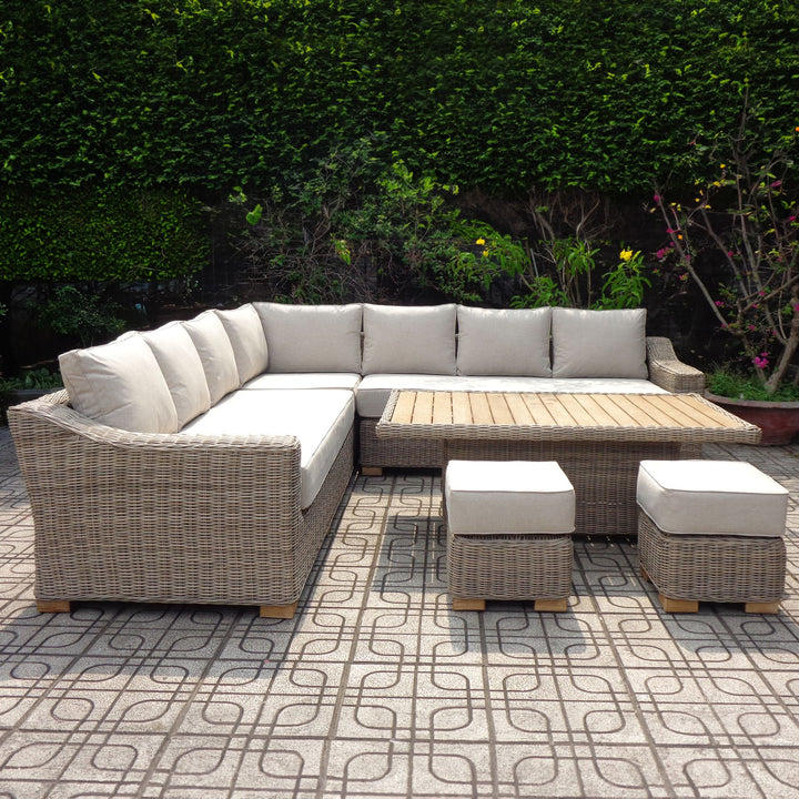 Capri Outdoor Large Corner Set With Riser Table + 2 Stools by Hill Interiors
