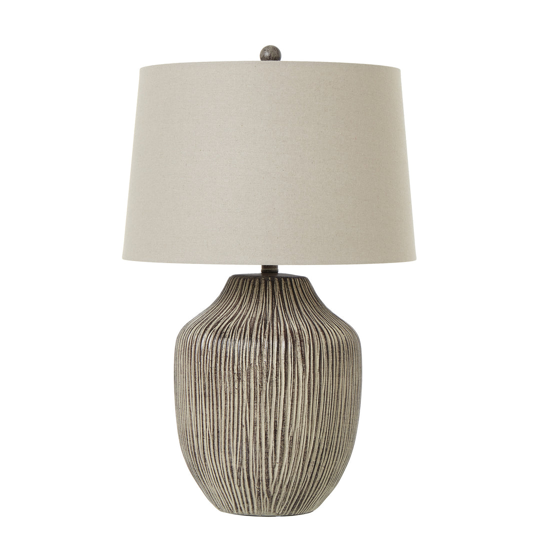 Ochre Carved Textured Table Lamp With Linen Shade by Hill Interiors