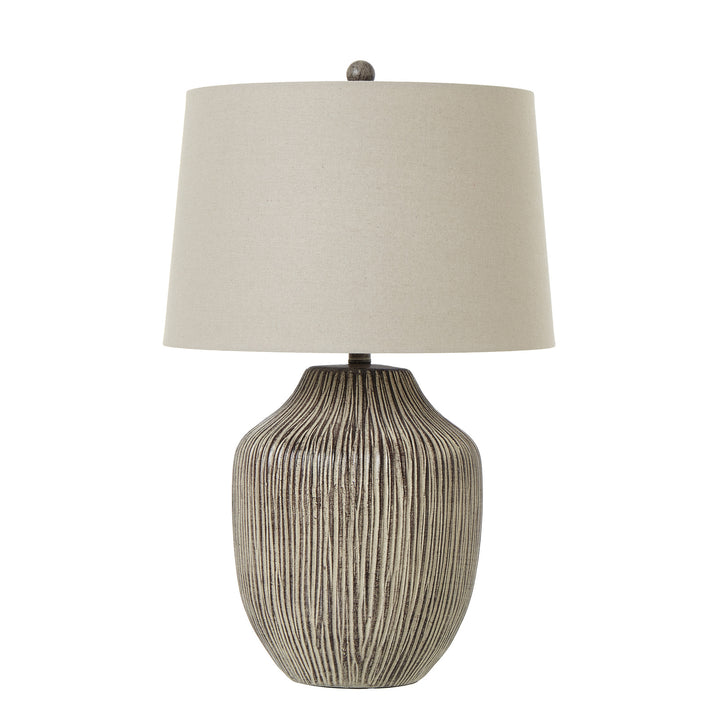 Ochre Carved Textured Table Lamp With Linen Shade by Hill Interiors
