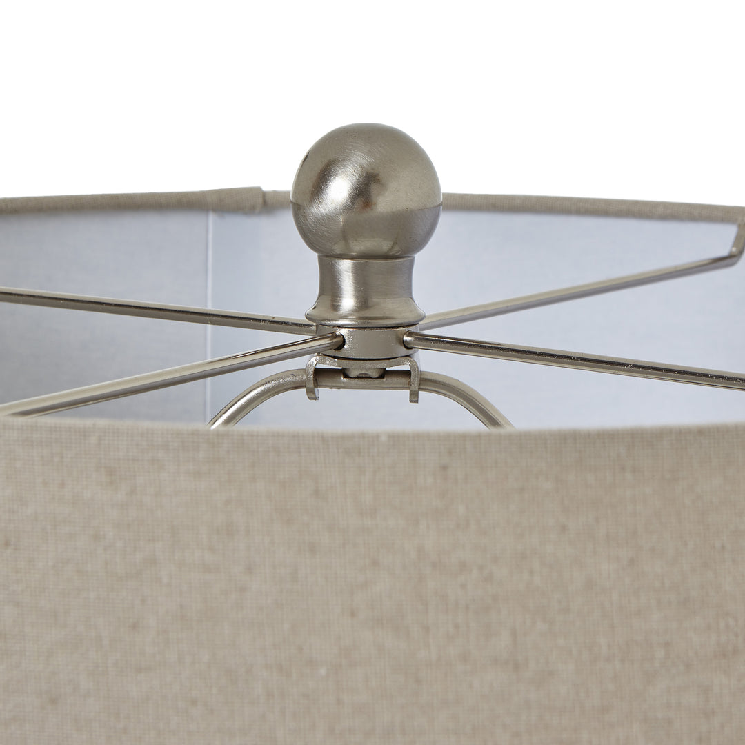 Squat White Beaded Ceramic Lamp With Linen Shade by Hill Interiors