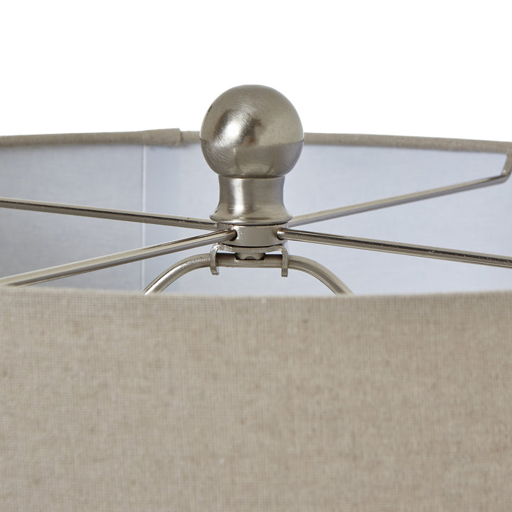 Squat White Beaded Ceramic Lamp With Linen Shade by Hill Interiors