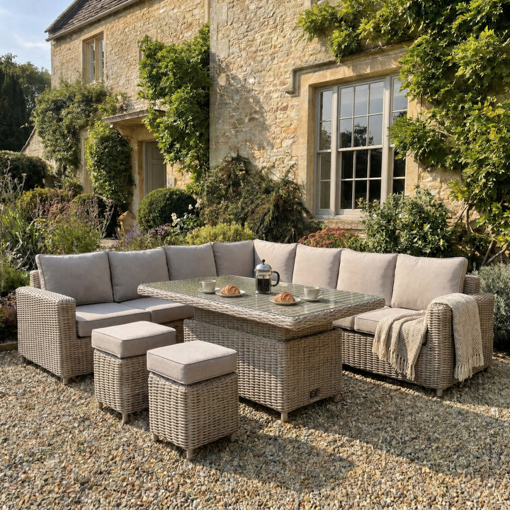 Amalfi Outdoor Large Corner Set With Riser Table + 2 Stools by Hill Interiors