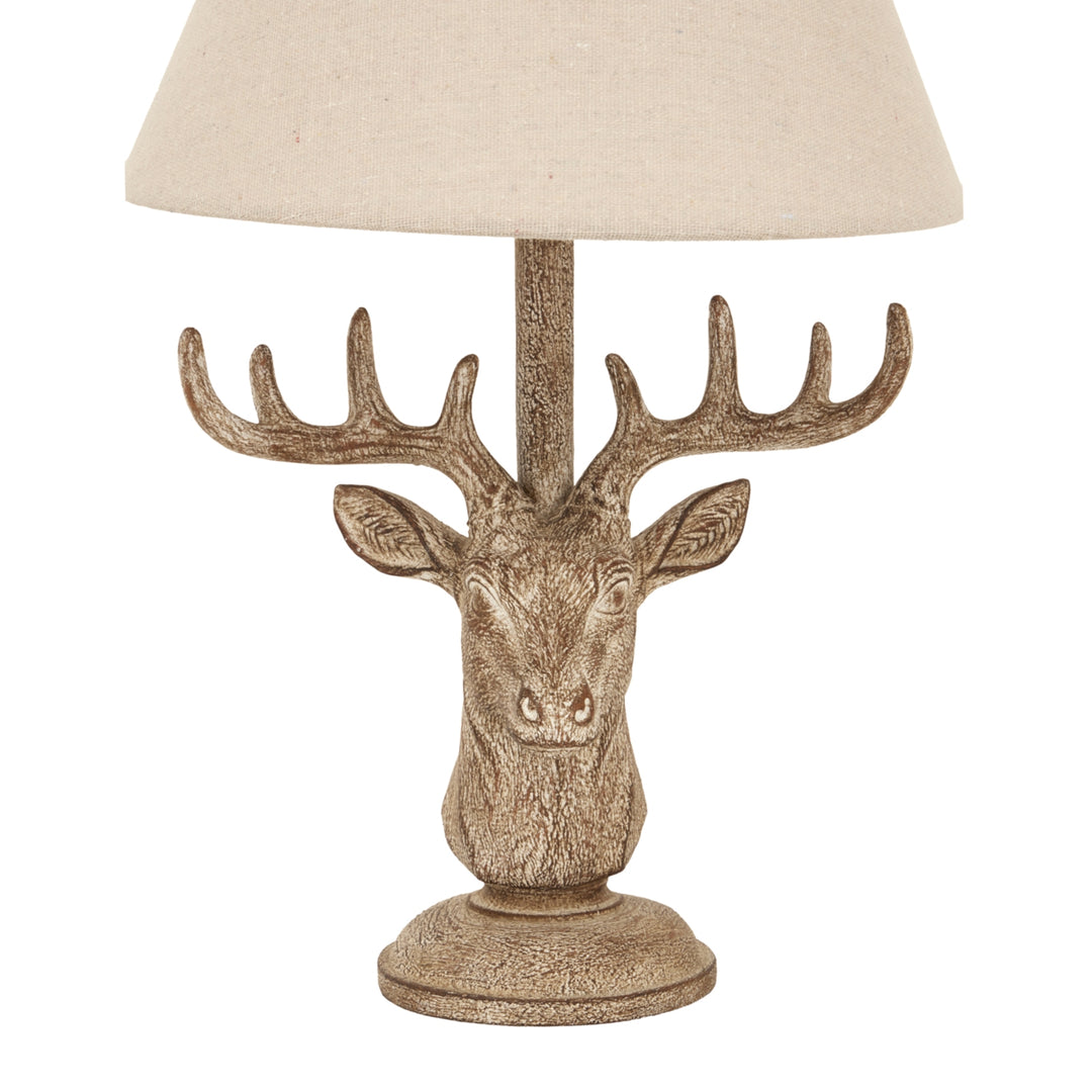 Stonewashed Stag Head Table Lamp With Linen Shade by Hill Interiors