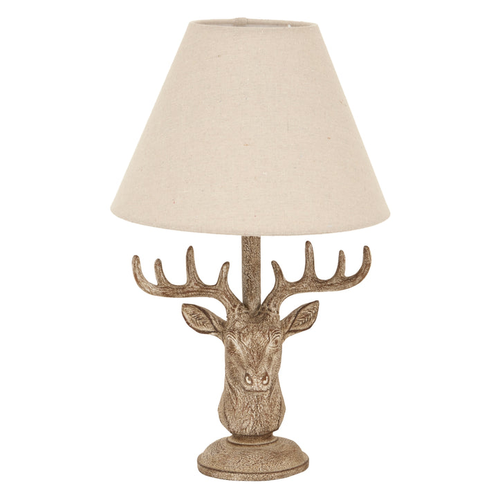 Stonewashed Stag Head Table Lamp With Linen Shade by Hill Interiors