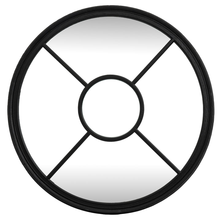 Black Wood Round Window Mirror
