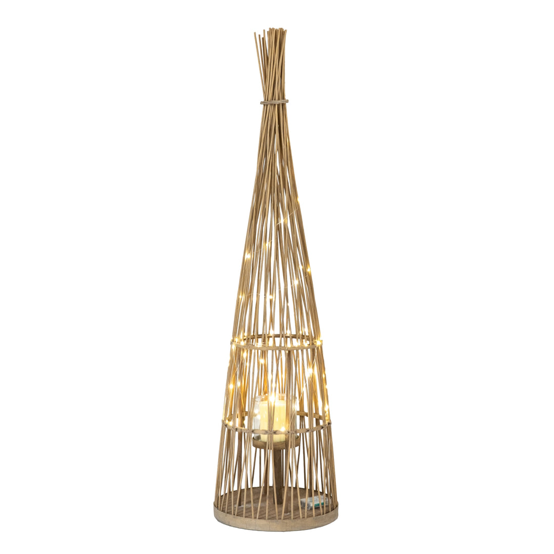 Large Conical Wicker Lantern With Glass Holder & LED Lights by Hill Interiors