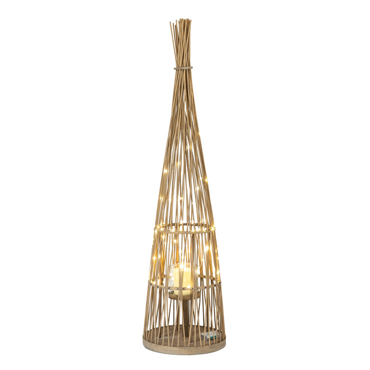 Large Conical Wicker Lantern With Glass Holder & LED Lights by Hill Interiors