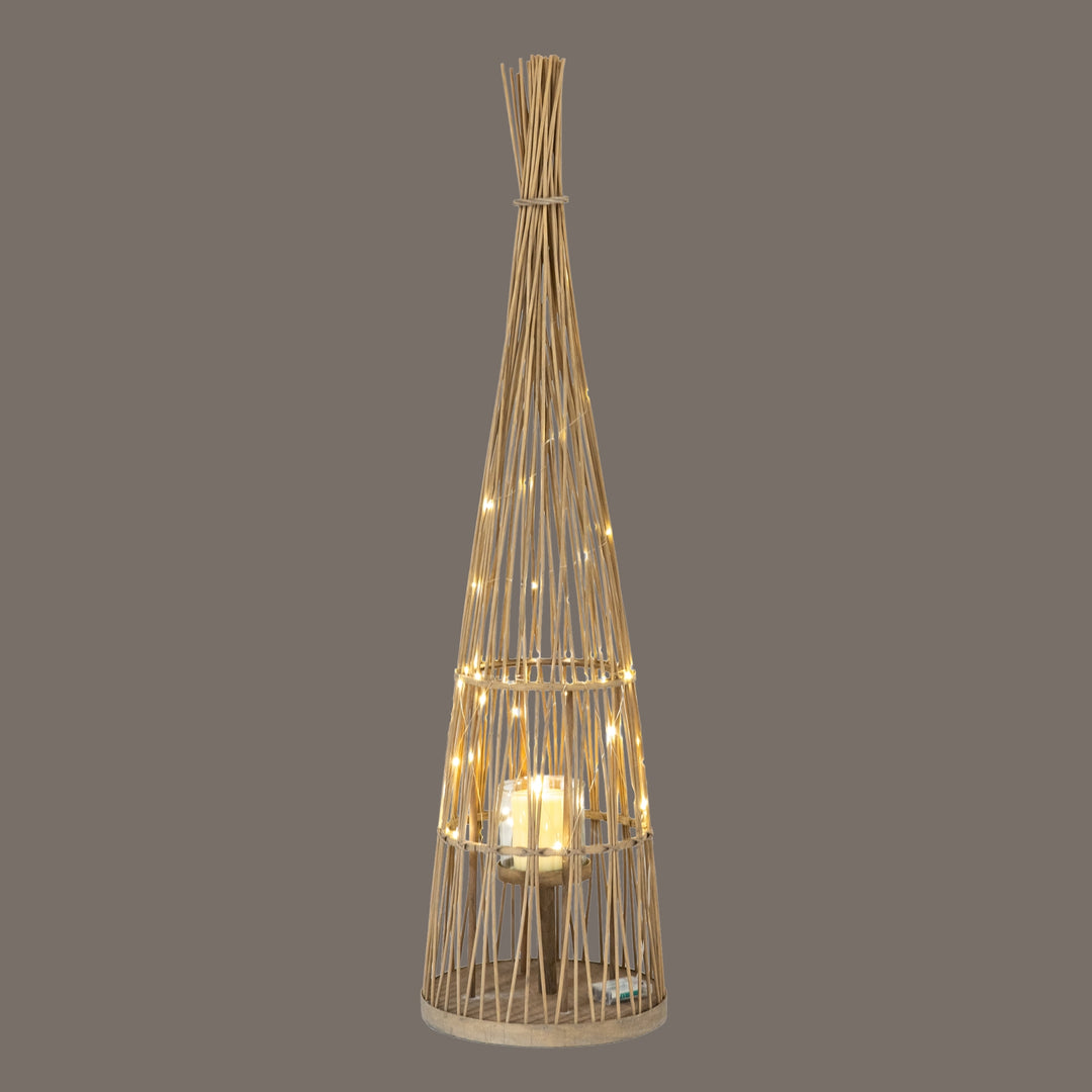 Large Conical Wicker Lantern With Glass Holder & LED Lights by Hill Interiors