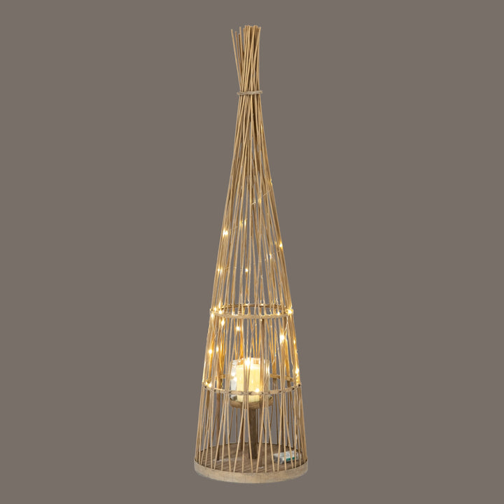 Large Conical Wicker Lantern With Glass Holder & LED Lights by Hill Interiors