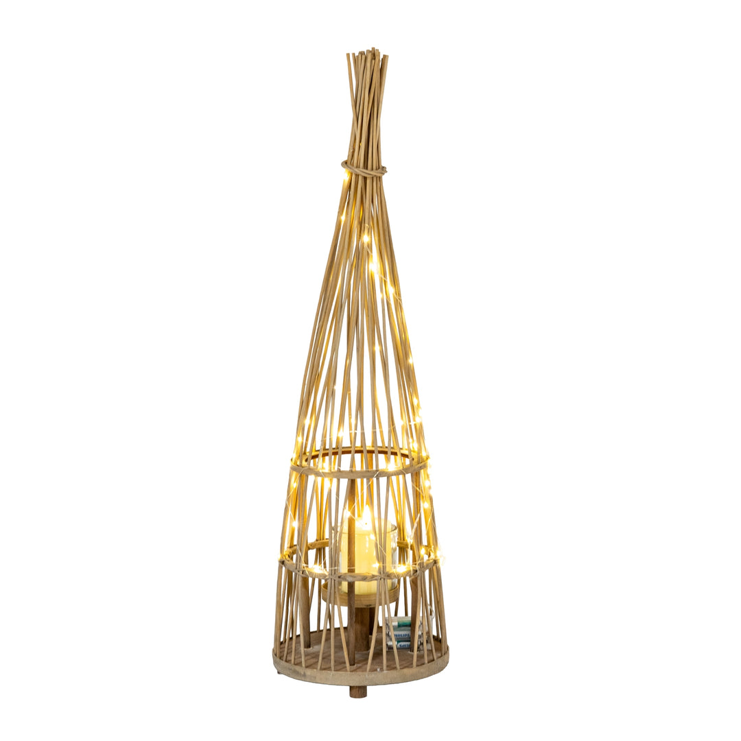 Medium Conical Wicker Lantern With Glass Holder & LED Lights by Hill Interiors