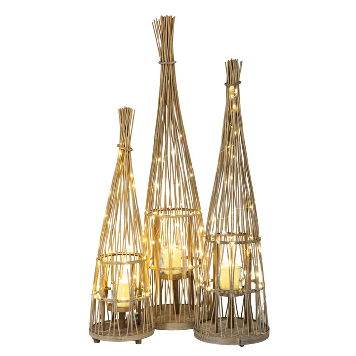 Medium Conical Wicker Lantern With Glass Holder & LED Lights by Hill Interiors