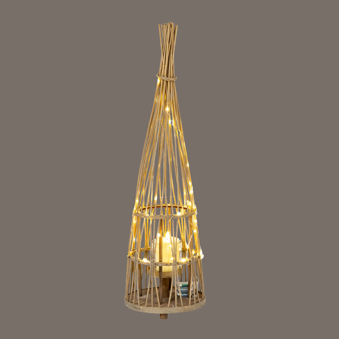 Medium Conical Wicker Lantern With Glass Holder & LED Lights by Hill Interiors