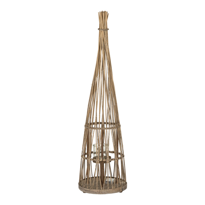 Medium Conical Wicker Lantern With Glass Holder & LED Lights by Hill Interiors