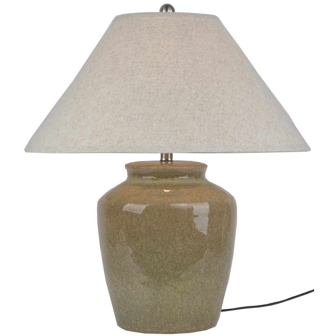 Mottura Ceramic Table Lamp With Edged Linen Shade by Hill Interiors