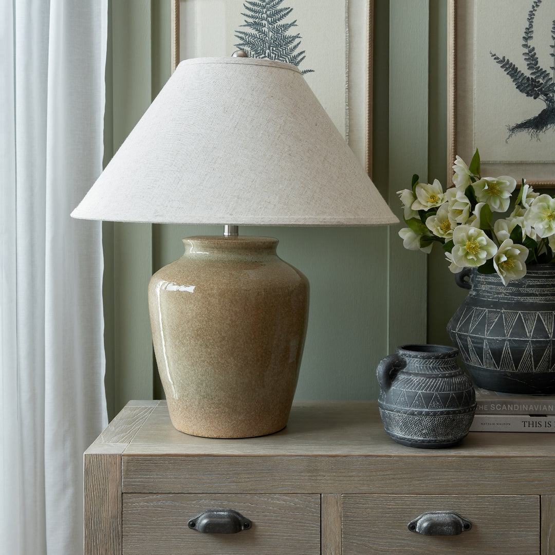 Mottura Ceramic Table Lamp With Edged Linen Shade by Hill Interiors