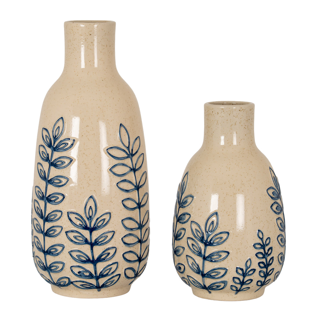 Blue Leaf Large Ceramic Bottle Vase by Hill Interiors