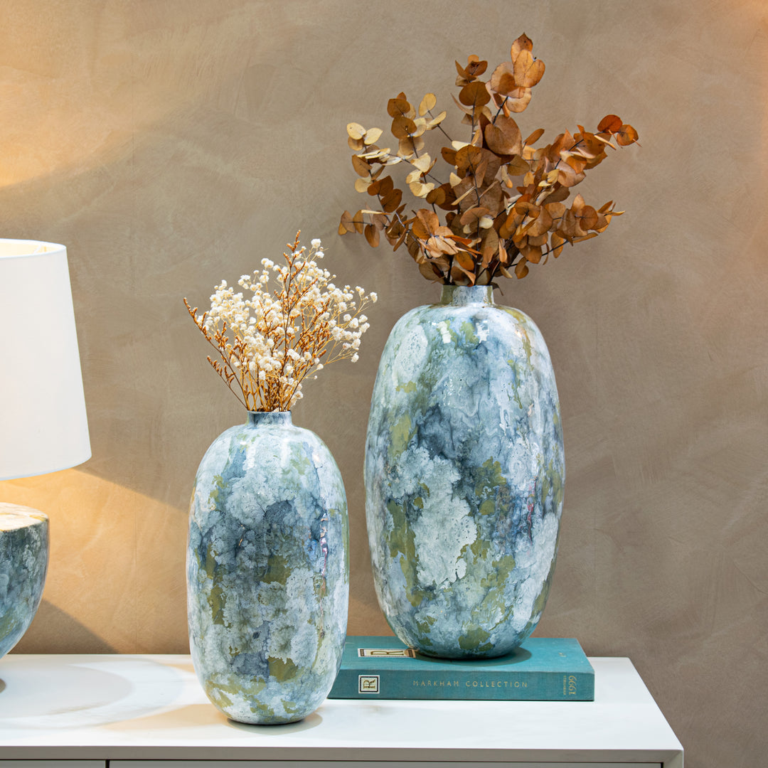 Igino Woodland Enamel Set of Two Vases Roomset