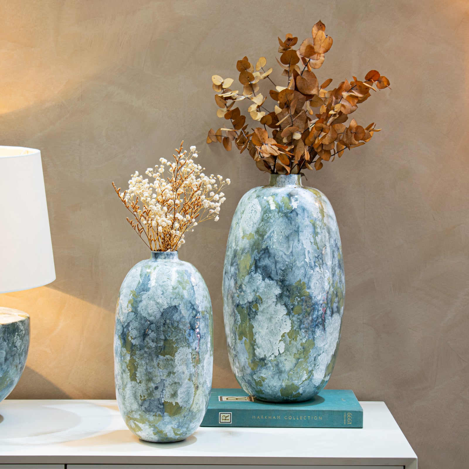 Igino Woodland Enamel Set of Two Vases Roomset
