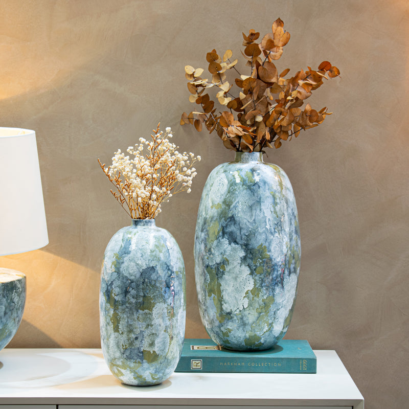 Igino Woodland Enamel Set of Two Vases Roomset