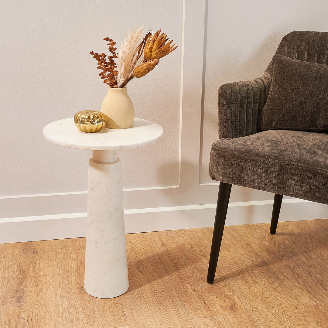 Luna White Marble Side Table Roomset