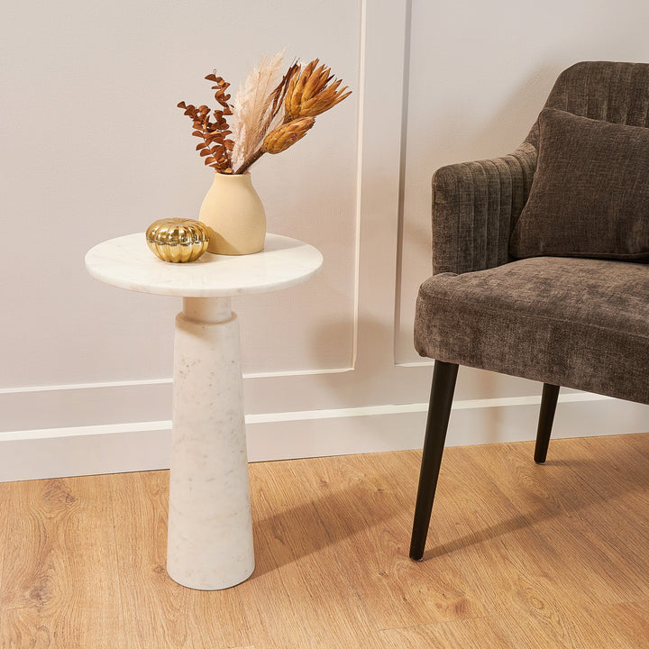 Luna White Marble Side Table Roomset