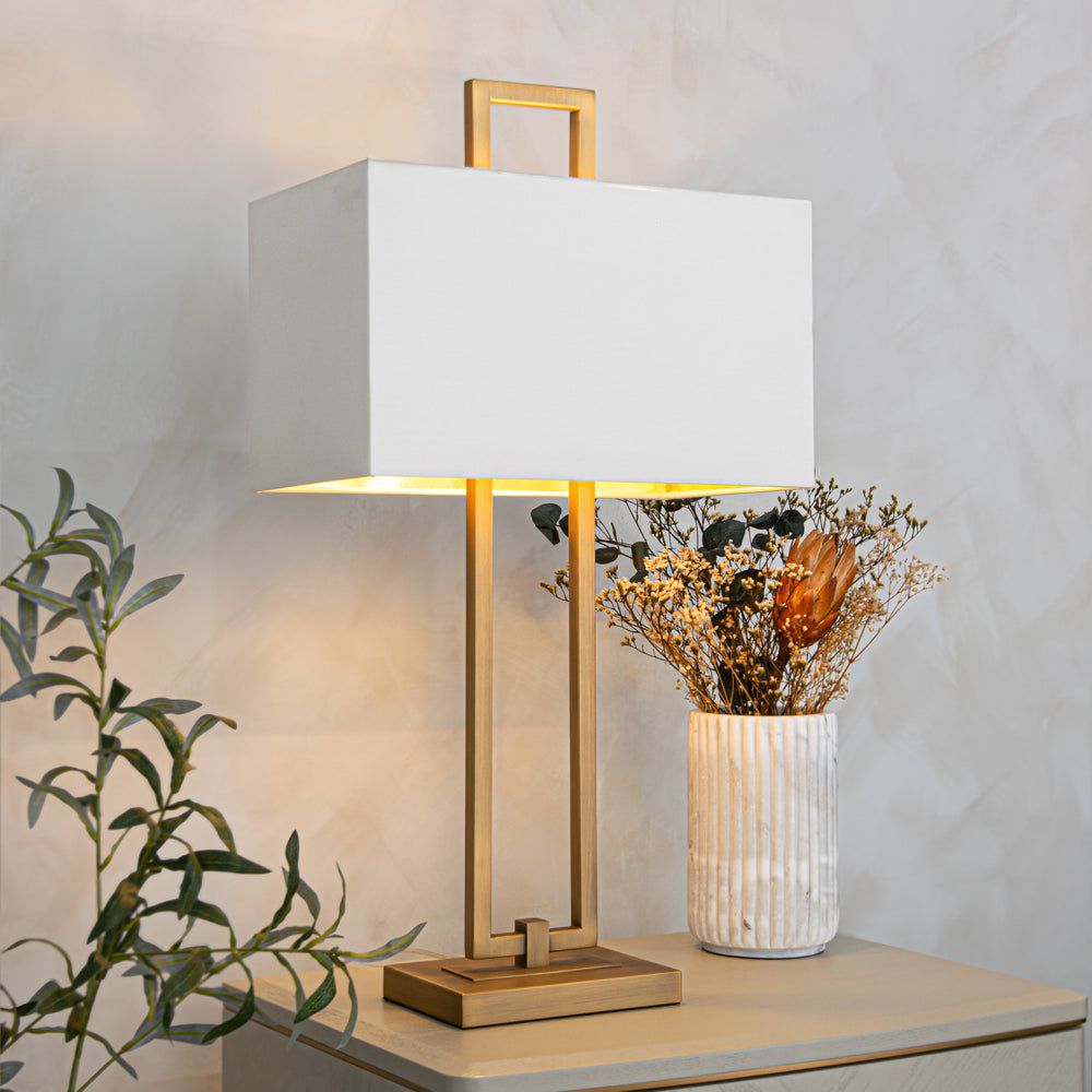 Ember Antique Brass Finish Table Lamp Roomset