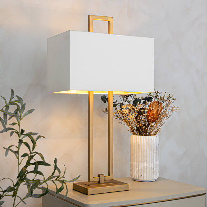 Ember Antique Brass Finish Table Lamp Roomset
