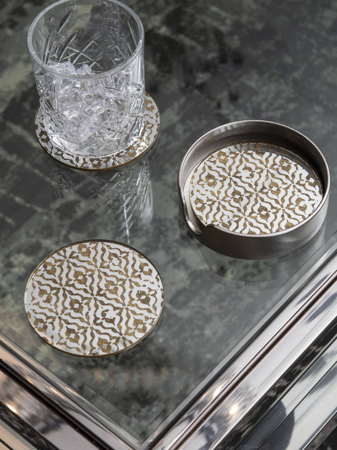 Vienna Antique Gold Set Of 4 Diamond Coasters