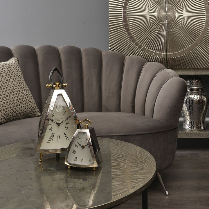 Isosceles Nickel Curved Front Mantel Clock Small
