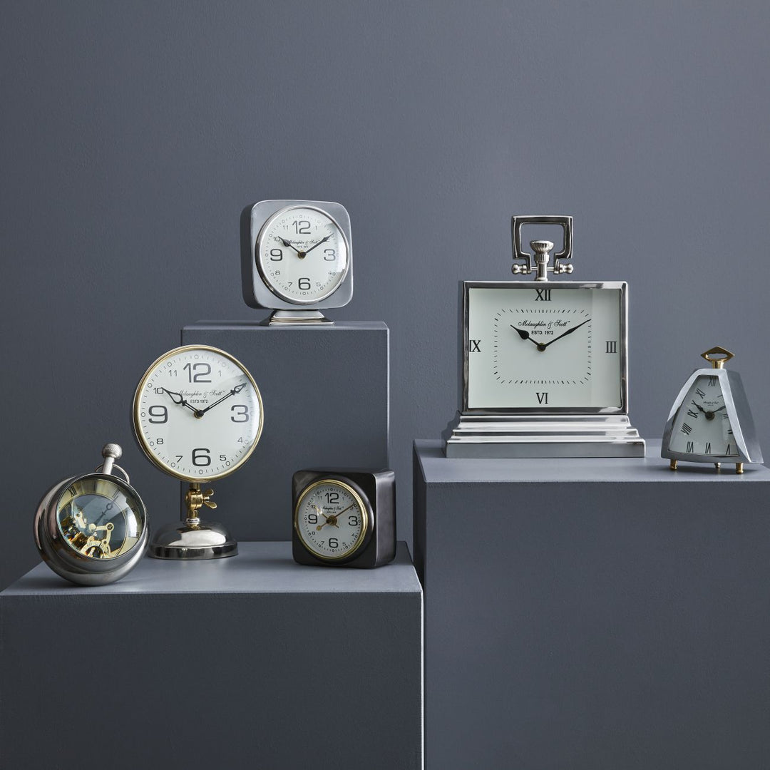 Isosceles Nickel Curved Front Mantel Clock Large