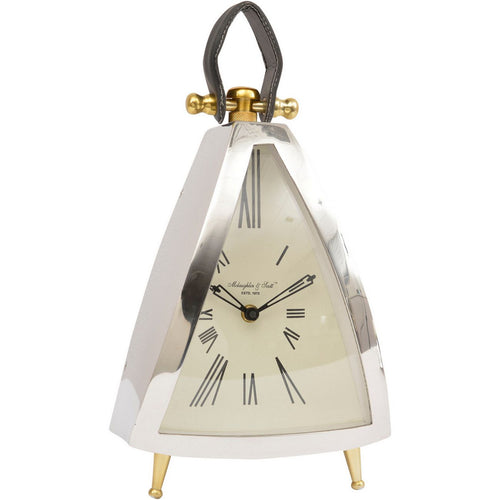 Isosceles Nickel Curved Front Mantel Clock Large