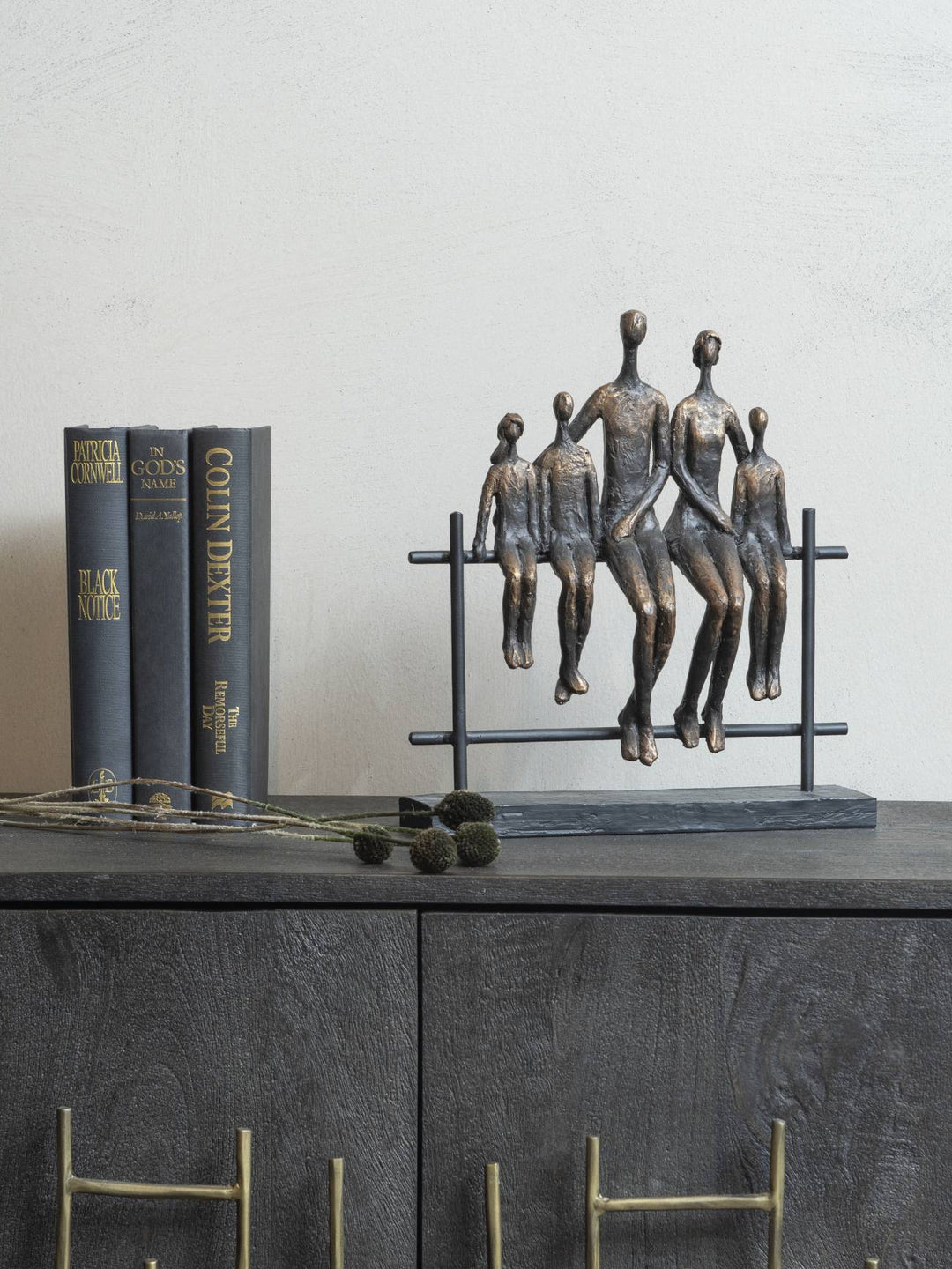 Duxford Antique Bronze Bench Family of Five Sculpture