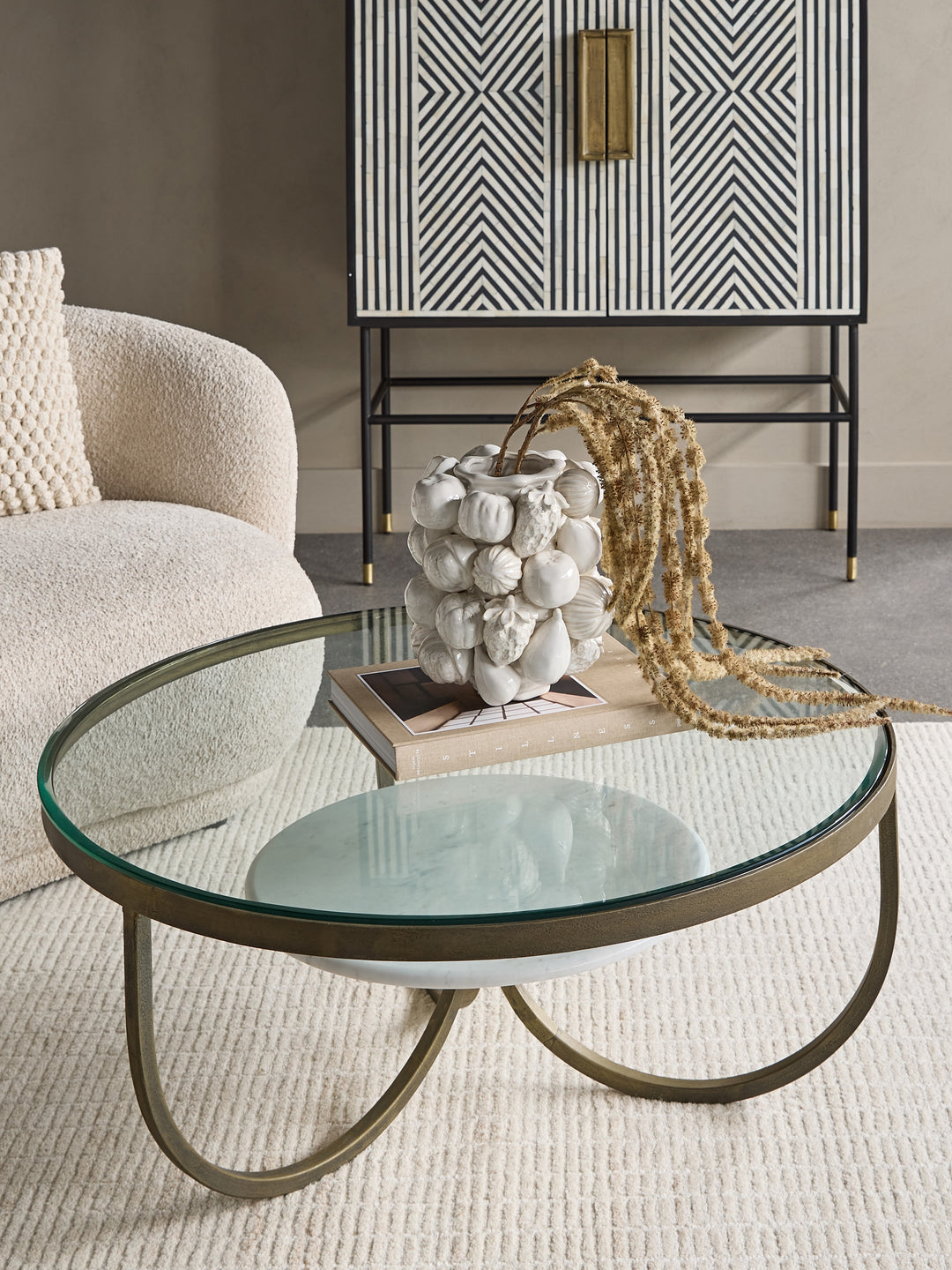 Nolita White Marble And Antique Gold Iron Coffee Table
