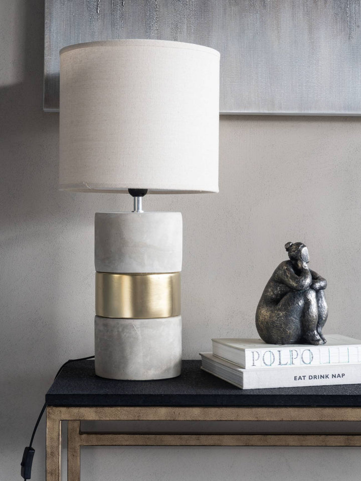 Concrete and Gold Table Lamp with Natural Shade  E27 60W