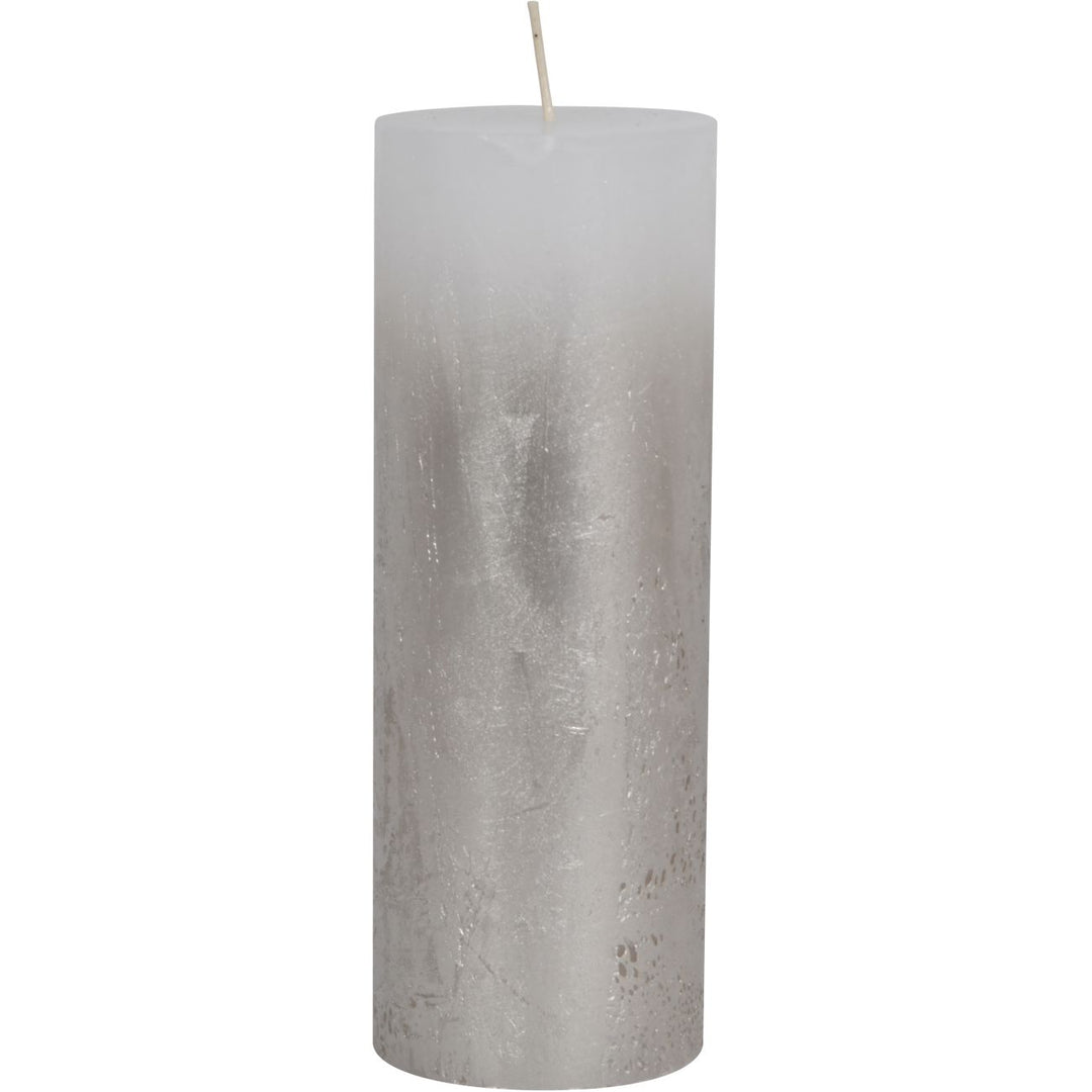Libra White Pillar Candle With Metallic Silver Ombre Base 7x19cm