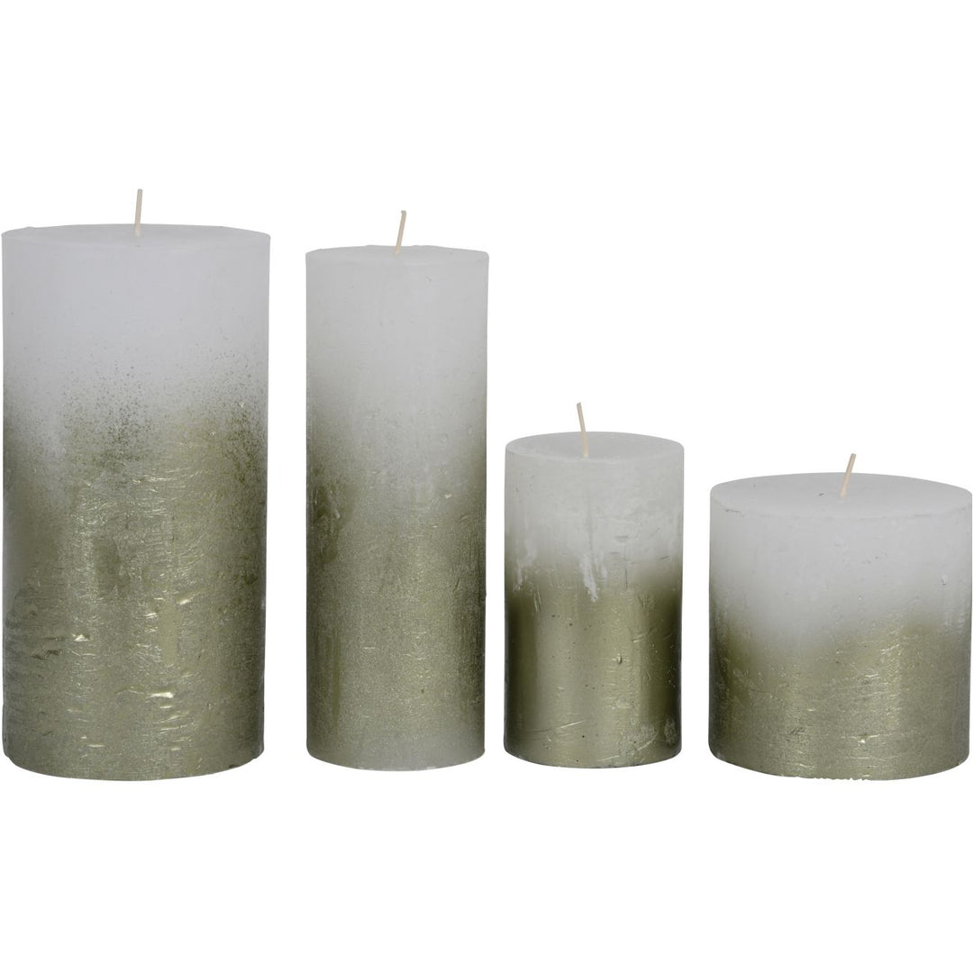Libra White Pillar Candle With Metallic Green Ombre Base 7x19cm