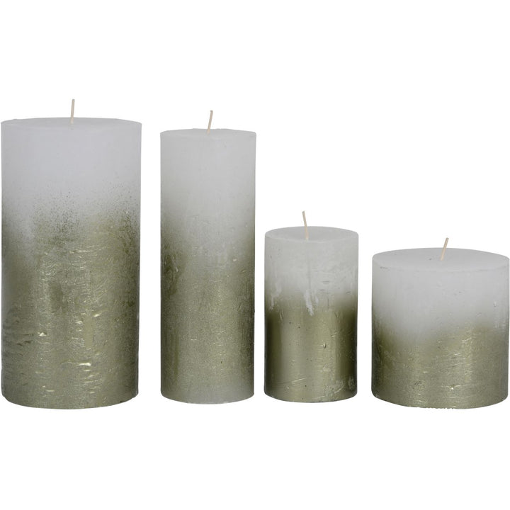Libra White Pillar Candle With Metallic Green Ombre Base 10x10cm