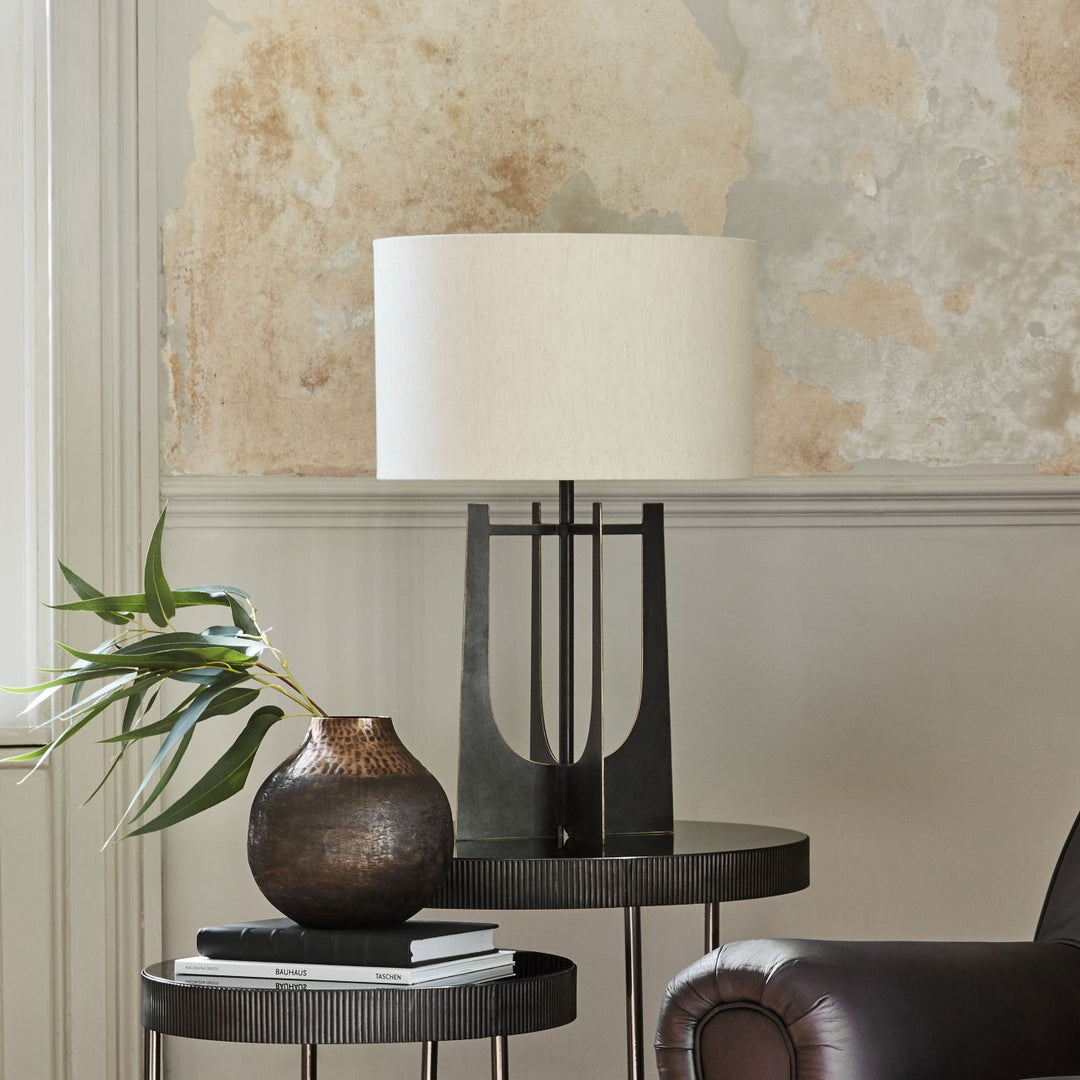 Glenthorpe Hammered Iron Table Lamp Gilded Oak with Irish Linen Shade