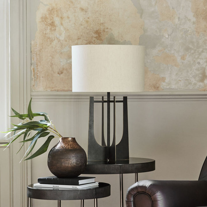 Glenthorpe Hammered Iron Table Lamp Gilded Oak with Irish Linen Shade