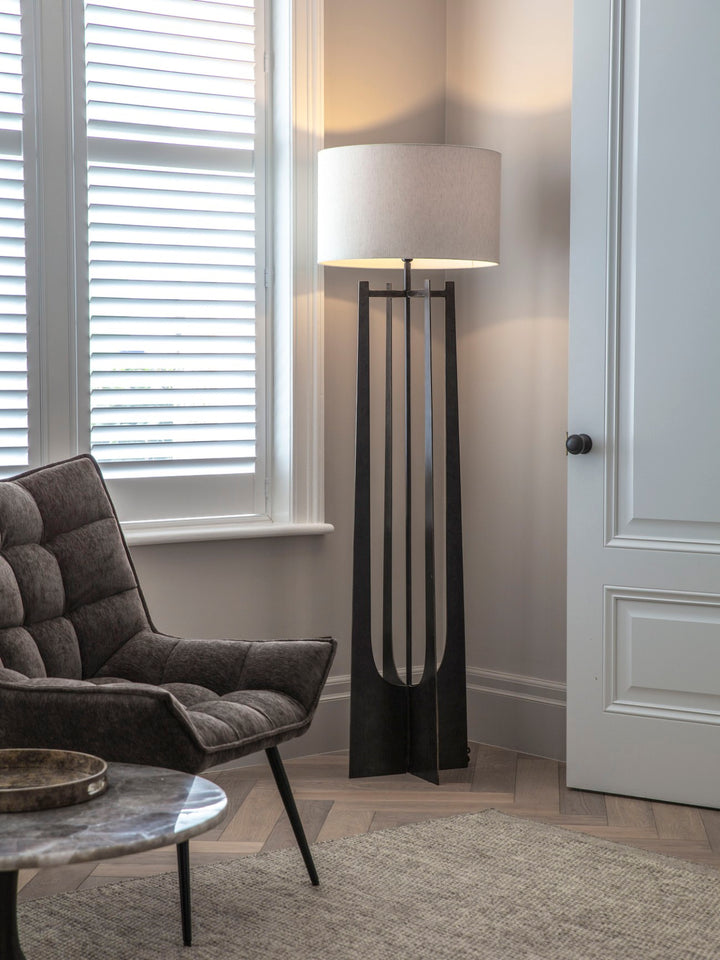 Glenthorpe Hammered Iron Floor Lamp Gilded Oak Finish with Irish Linen Shade