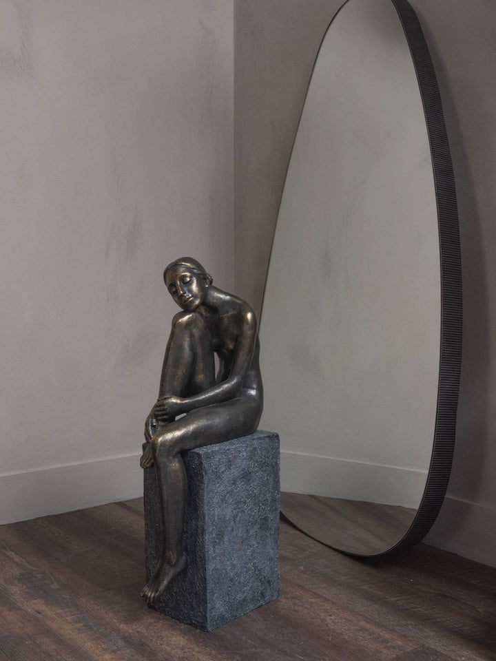 Thinking Lady Sculpture In Bronze Resin